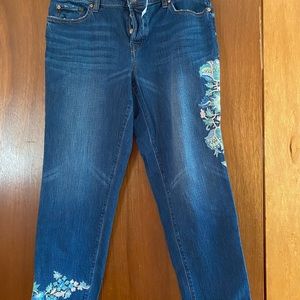 Loft Embroidered Jeans. Button fly